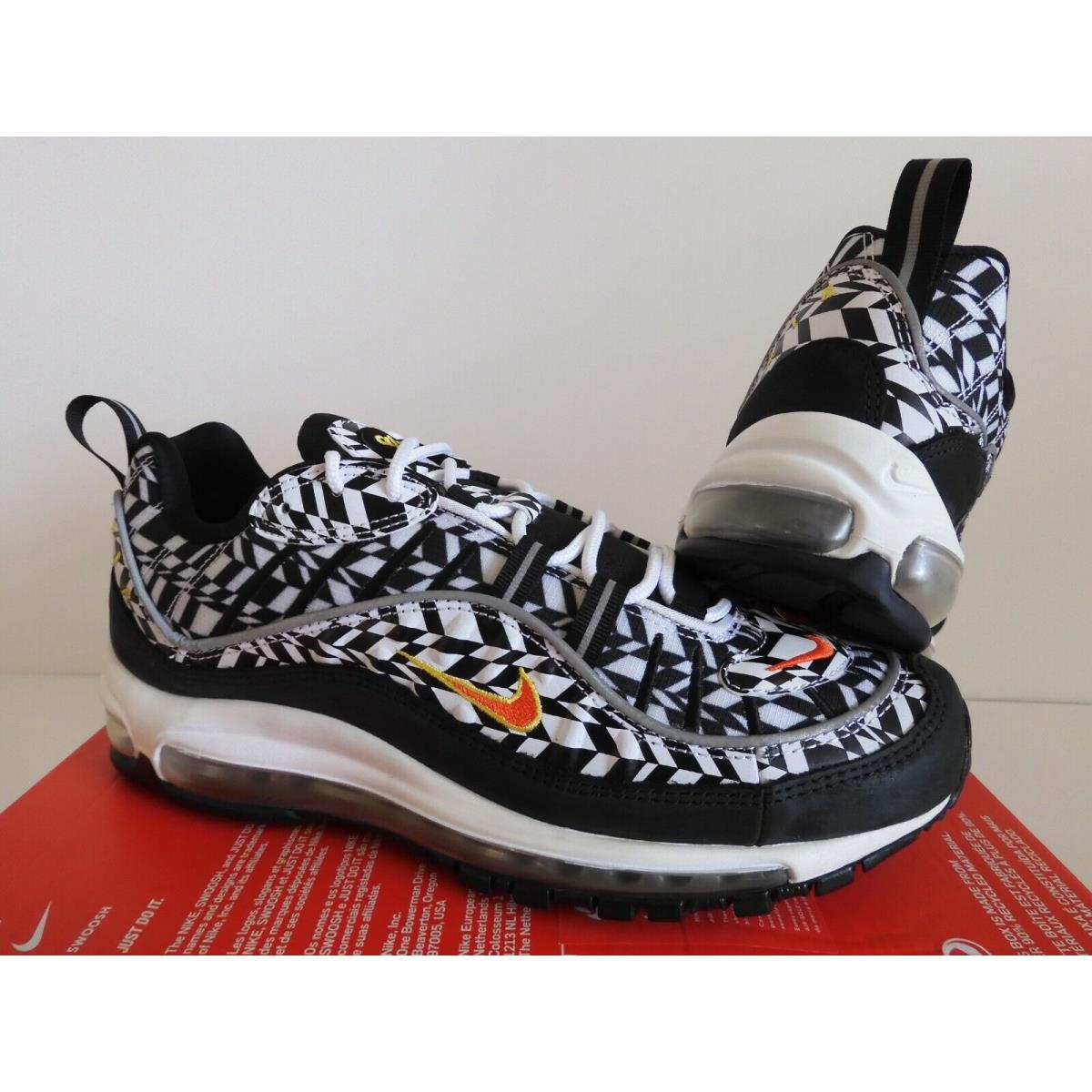 Nike Air Max 98 Aop All Over Print Fractal White orange black SZ 9 AQ4130 100 SporTipTop