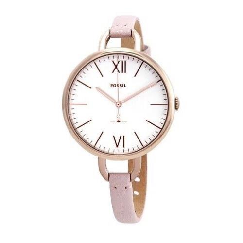 Fossil ES4356 Women`s White Dial Rose Gold-tone Case Pink Leather Strap Watch
