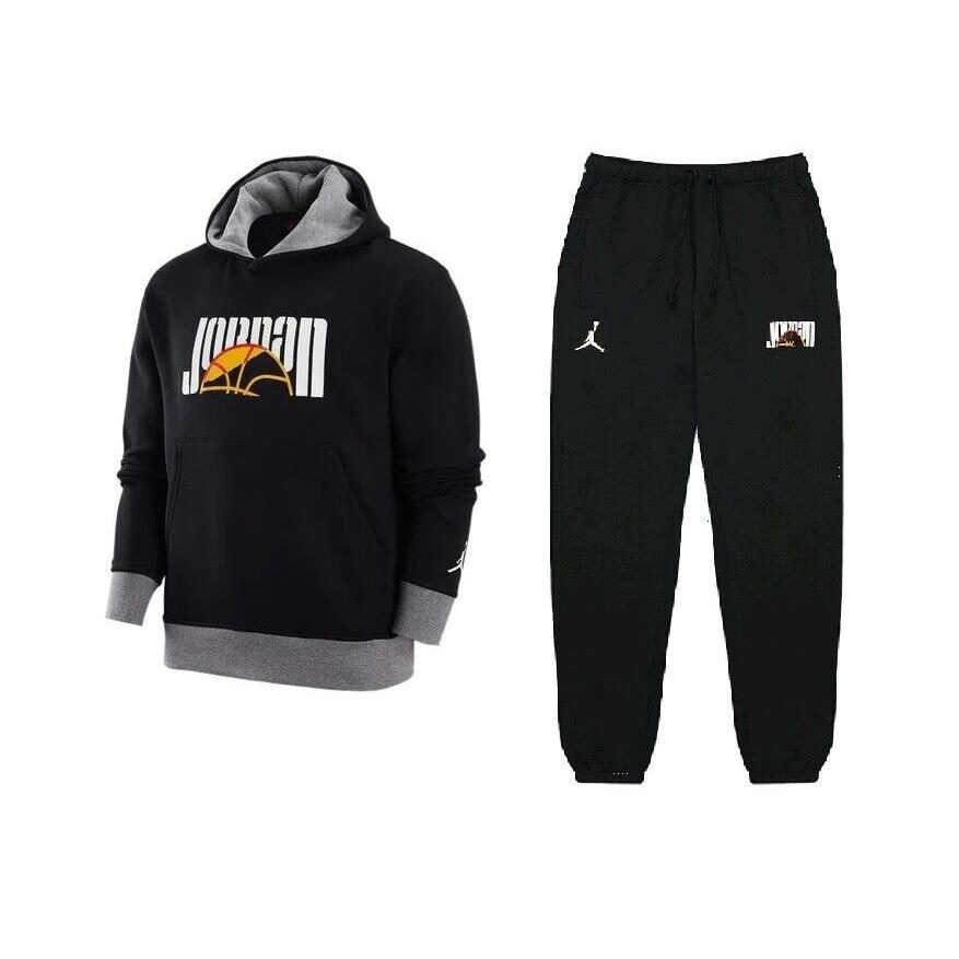 Nike Air Jordan Statement Dna Men`s Tracksuit Hoodie Pants Set Black Sz M