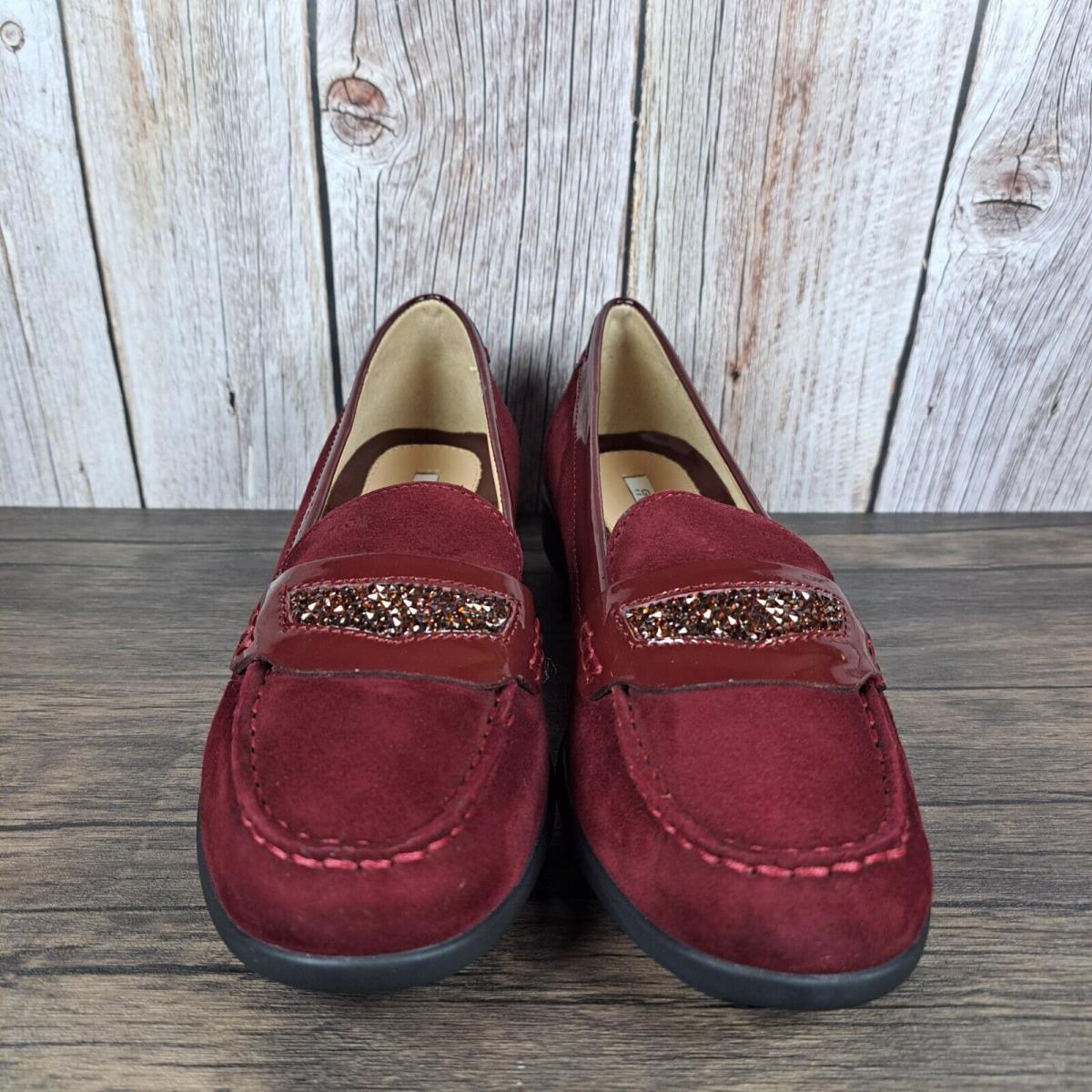 Geox Respira Lione Patent Leather Suede Slip On Loafer Women`s 8.5 Bordeaux