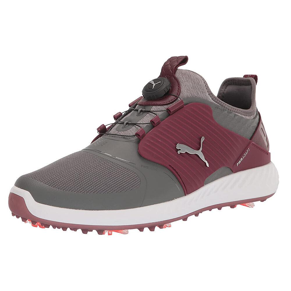 Puma Men`s Ignite Pwradapt Caged Disc Golf Shoes Quiet Shade/zinfandel-pick - Quiet Shade / Silver / Zinfandel