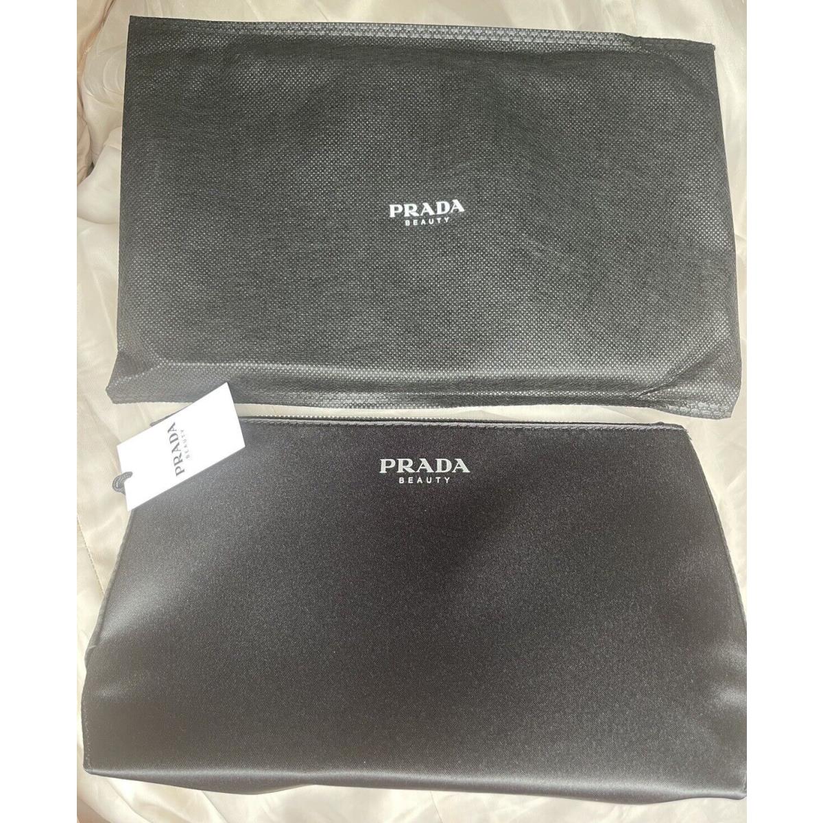 Prada Beauty Black Clutch Pouch Cosmetic Makeup Bag + Dust Bag 100%Authentic