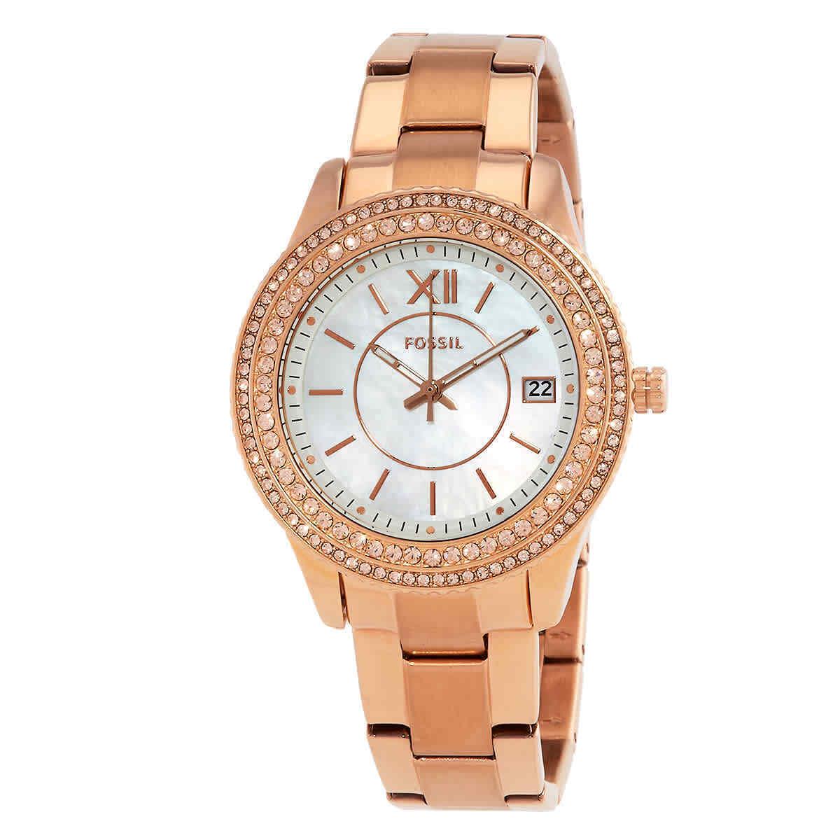 Fossil Stella Quartz Crystal White Mop Dial Ladies Watch ES5131