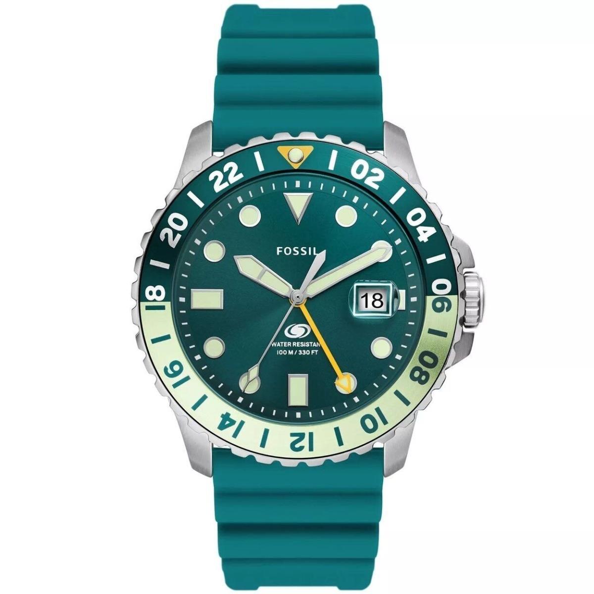 Fossil Mens Blue Gmt Green Dial Watch - Fs5992