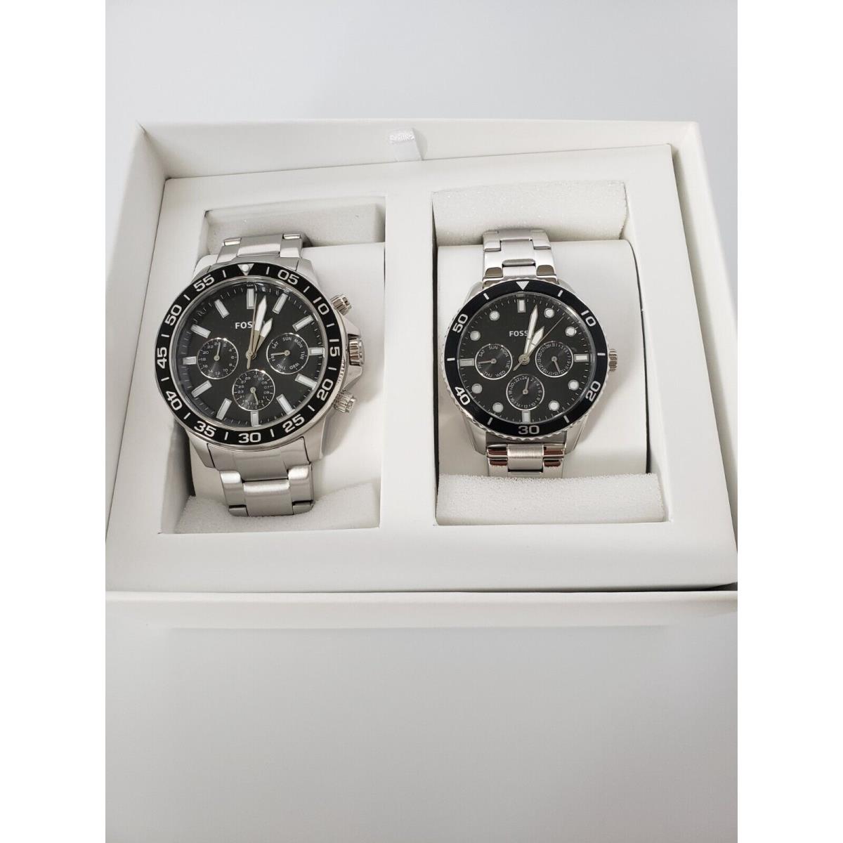 Fossil Black Dial His and Hers Multifunction Stainless Steel Watch Set BQ2753SET