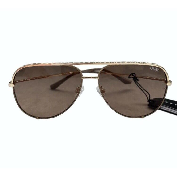 Quay Australia High Key Gold Tan High Key Rivet Sunglasses Sunnies Specs