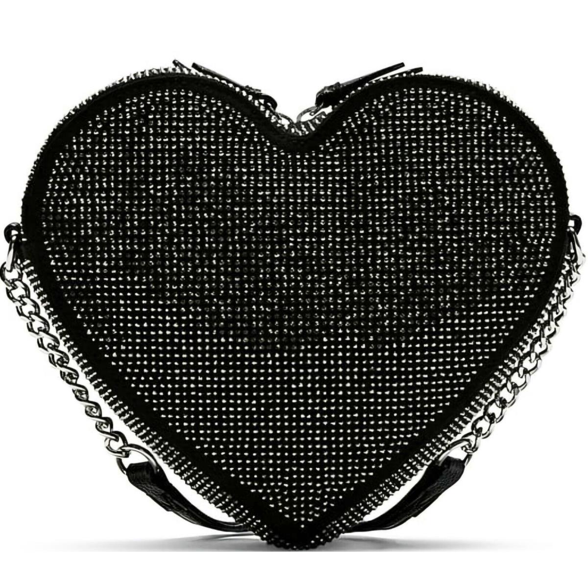 Victoria`s Secret Heart Shape Crossbody Bag. 2 Part Zipper. Black Rhinestone