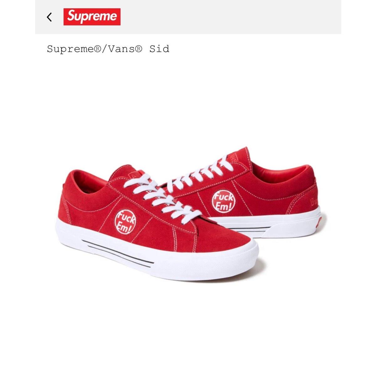 Supreme Vans x Sid Size 9 Red