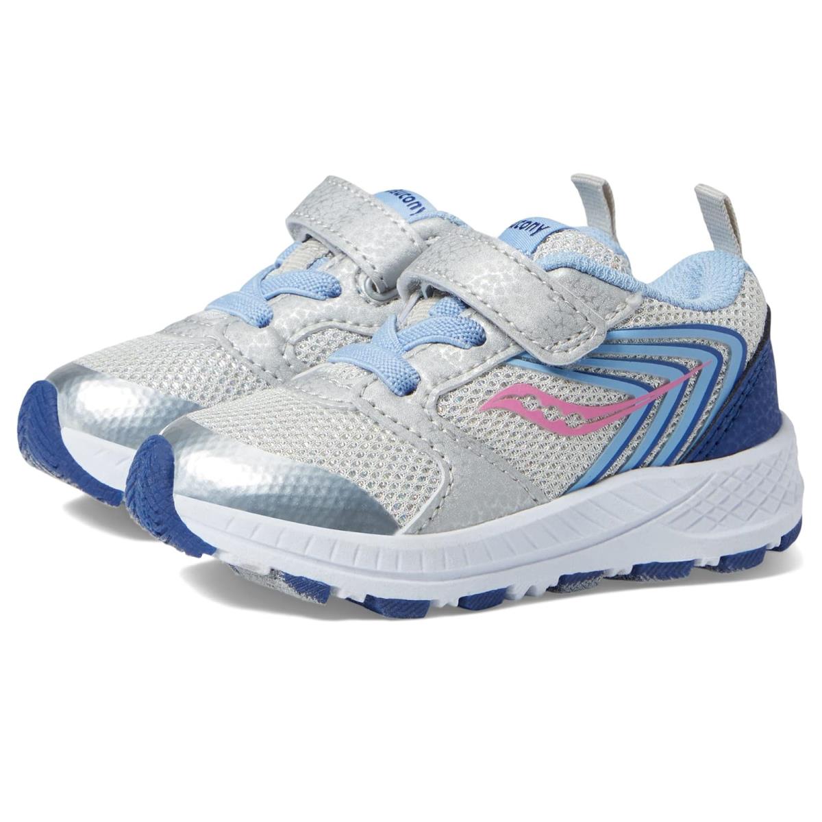 Girl`s Sneakers Athletic Shoes Saucony Kids Wind Fst Toddler/little Kid - Silver/Blue/Pink