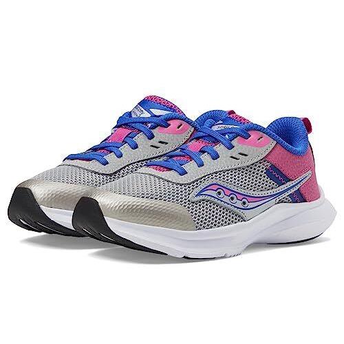 Saucony Girl`s Axon 3 Little Kid/big Kid Grey/fuchsia 12 Little Kid M - Grey/Fuchsia