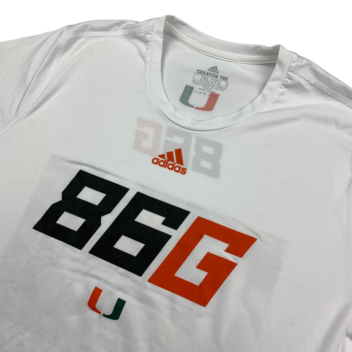 Miami Hurricanes `86 Gang Men`s Adidas Team Issued T-shirt White 2XL