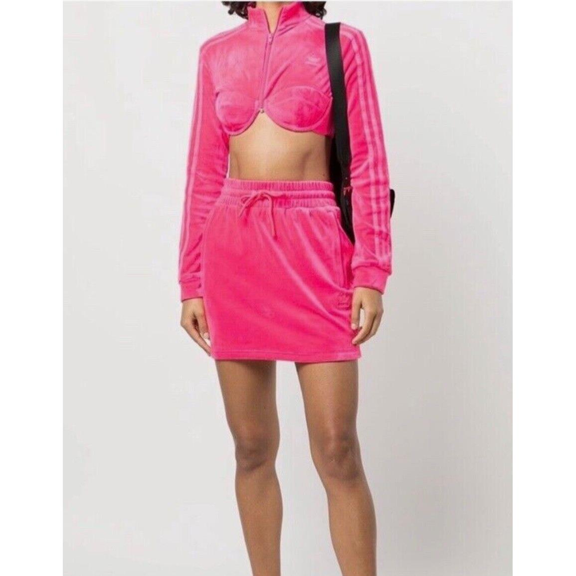 Adidas x Jeremy Scott Women s Velour Zip Front Track Jacket Solar Pink Small