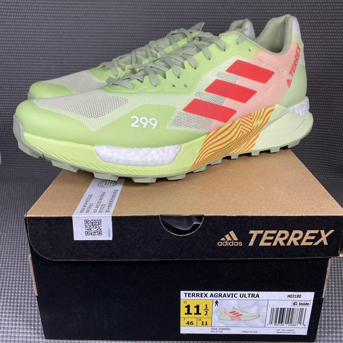 Adidas Terrex Agravic Ultra Trail Running Shoes Men`s US 11.5 H03180 Lime - Green