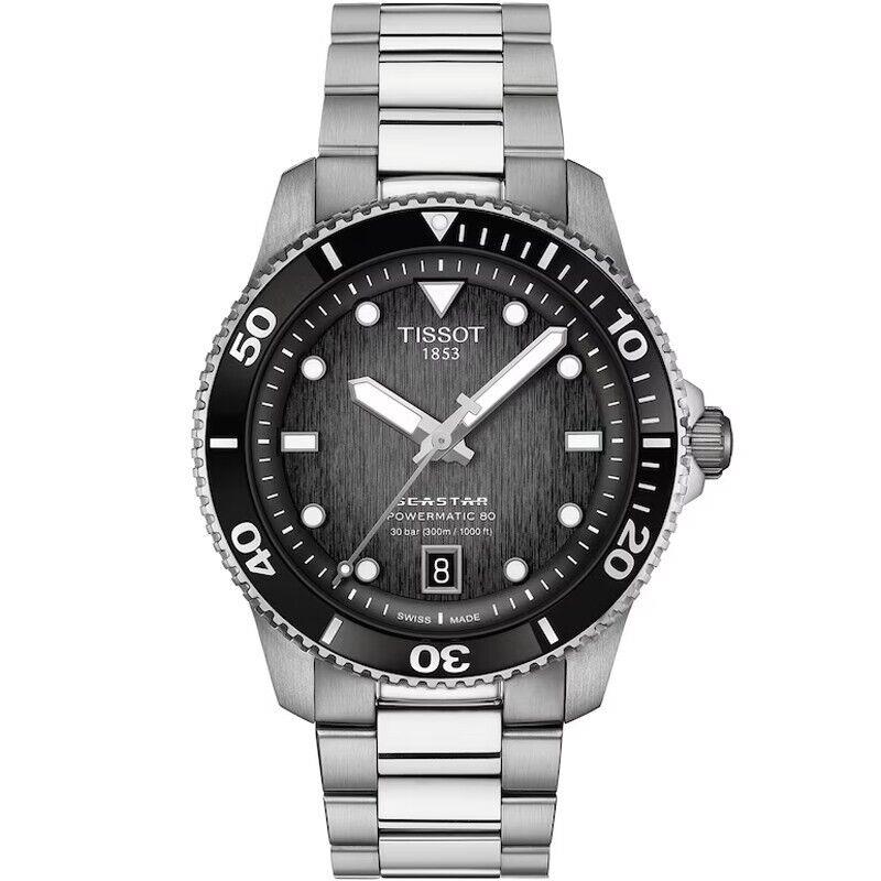 Tissot Seastar 40MM Graded Grey Black Men`s Watch T120.807.11.051.00 - Dial: Graded grey-black, Band: Silver, Bezel: Black