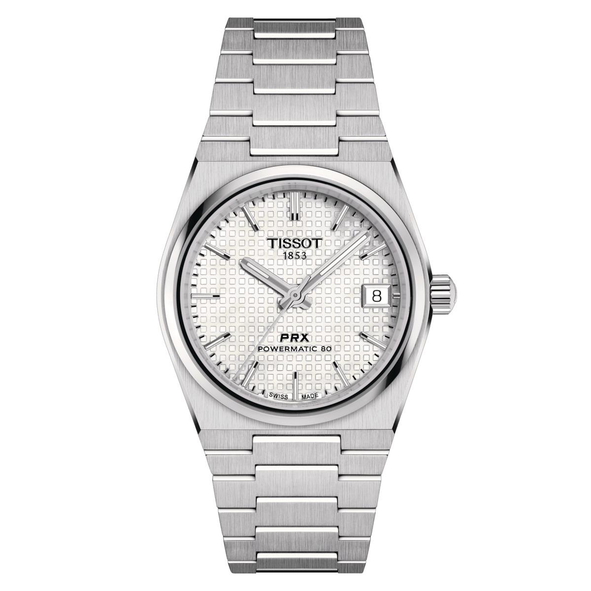 Tissot Prx 35mm Powermatic 80 White Mother of Pearl Unisex Watch T1372071111100 - Dial: Mother of Pearl, Band: Silver, Bezel: Silver