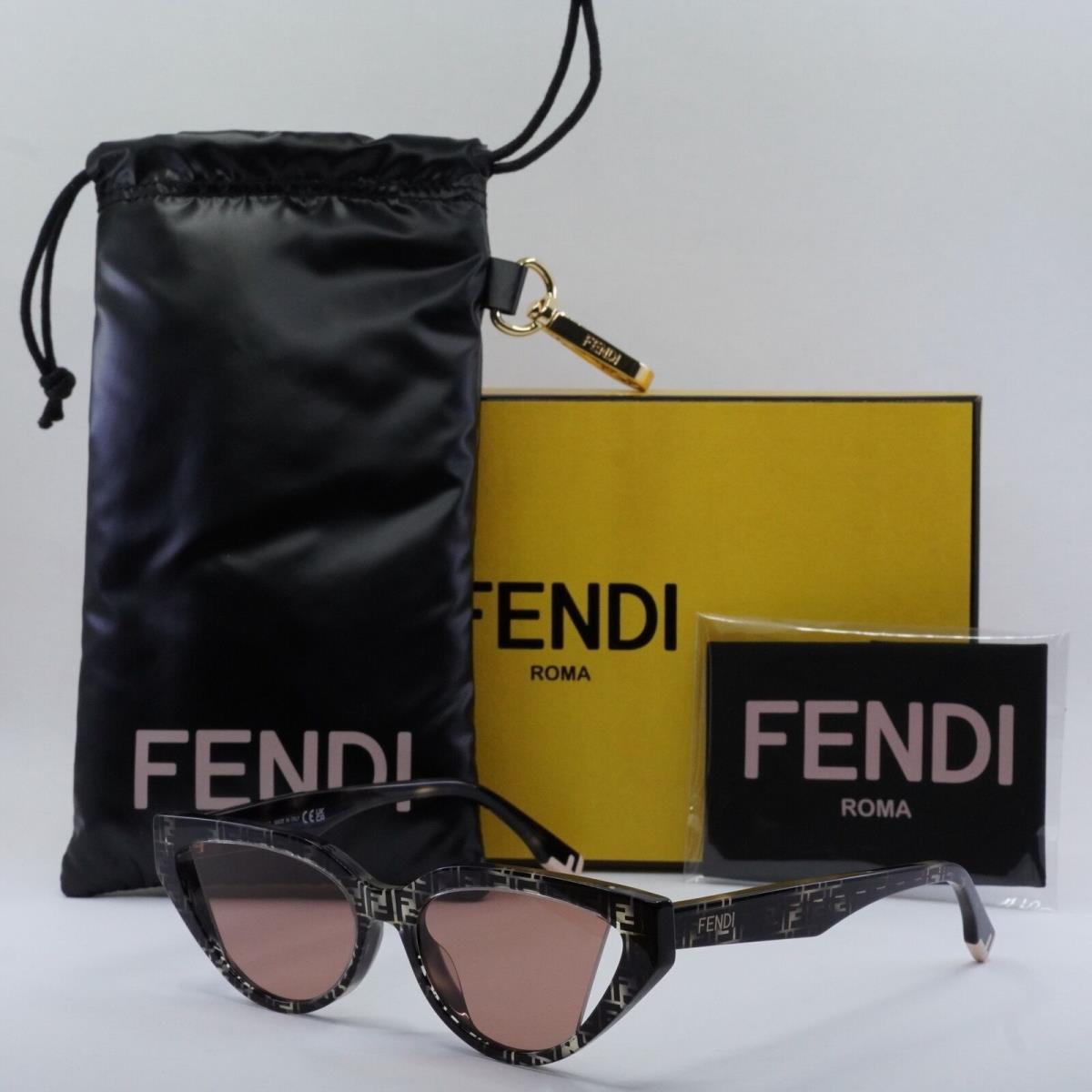 Fendi FE40009I 72S Grey Havana with FF Pattern/pink 52-16-145 Sunglasses