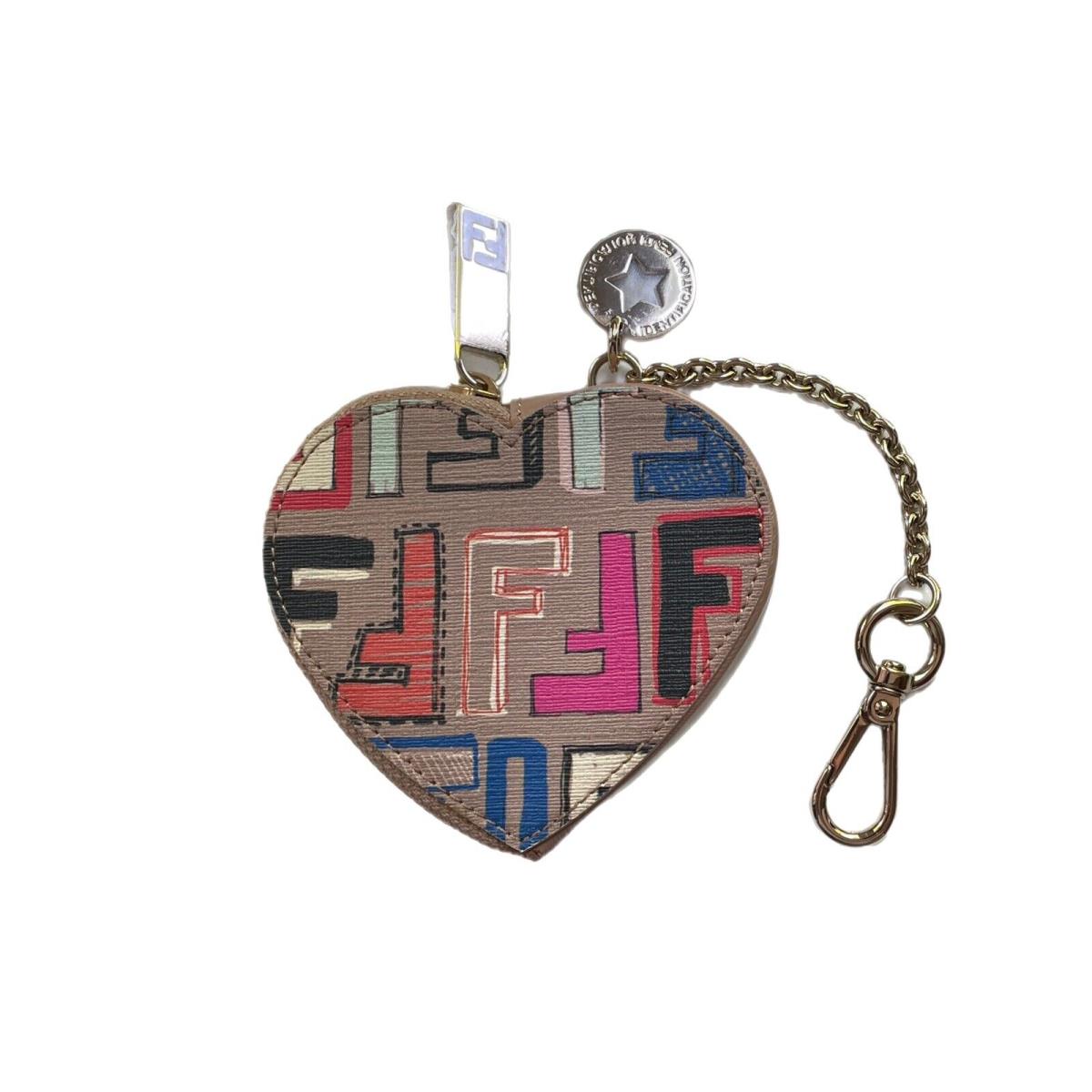 Fendi Zucca Beige Multicolor Heart Coin Purse Wallet Limited Edition