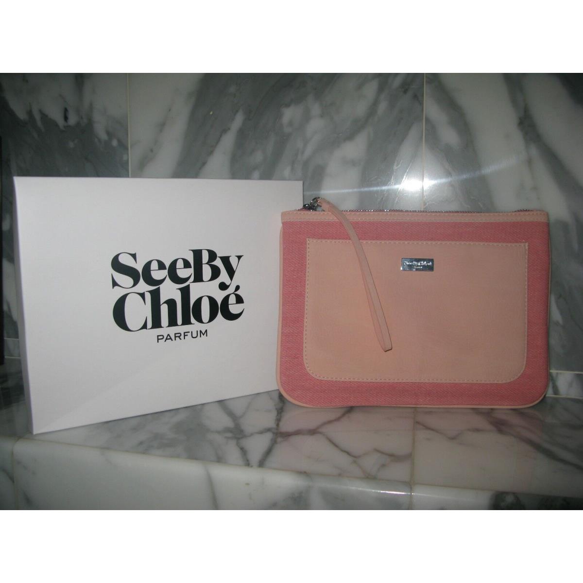 Chloe `see` Women`s Pink Cosmetic Zippered Pouch. New. Authentic