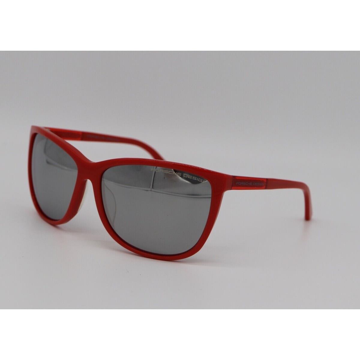 Porsche Design P8590 E Women`s Sunglasses Red Frame Mercury Silver Mirrored Lens