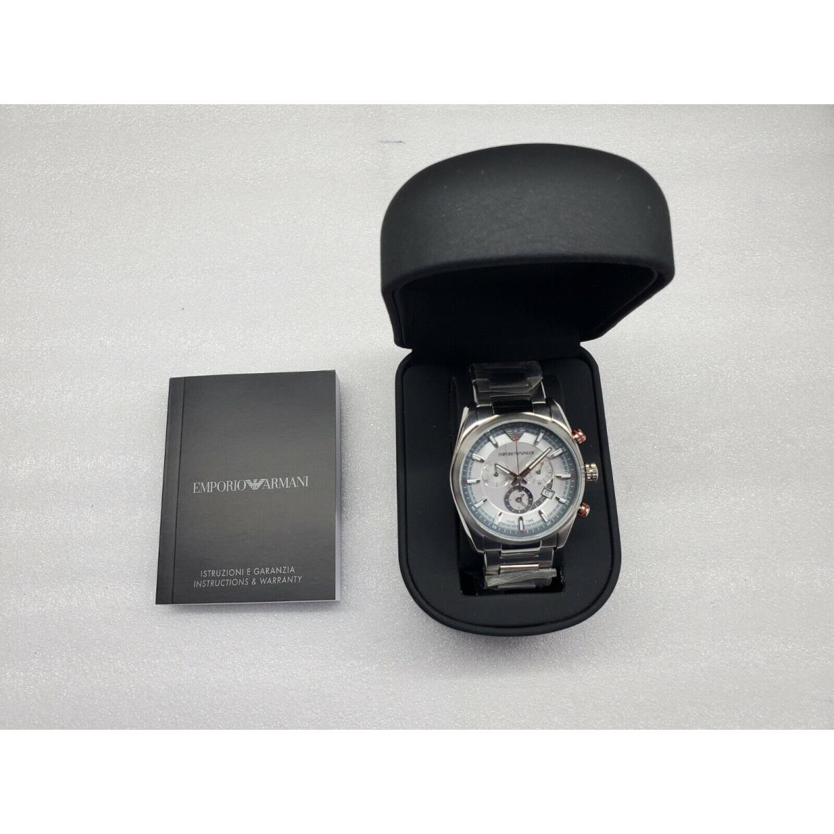 Emporio Armani Dual Time Chronograph Date St. Steel Men`s Watch AR6036