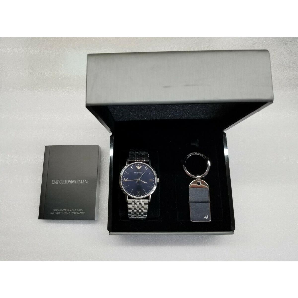 Emporio Armani Kappa Gift Set Blue Dial Stainless Steel Men`s Watch AR80010