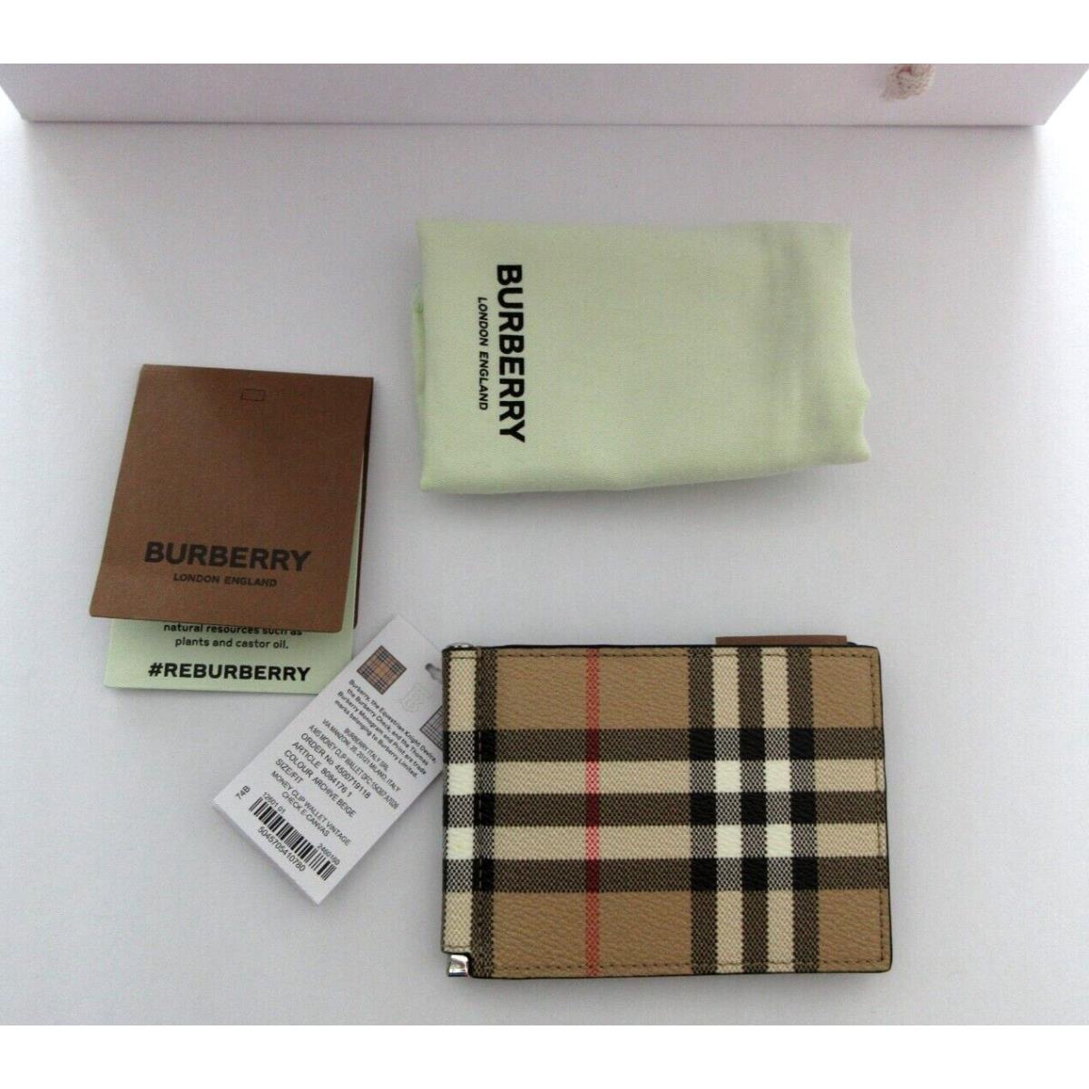 Burberry Vintage Check Plaid Clip Slim Bifold Wallet Archive Beige 80841761
