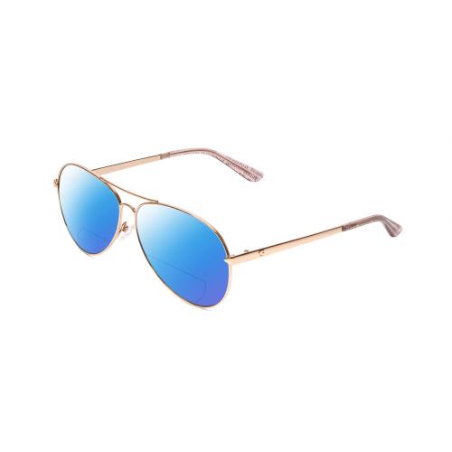 Guess GU7615 Womens Pilot Polarized Bifocal Sunglasses in Rose Gold Pink 56 mm Blue Mirror