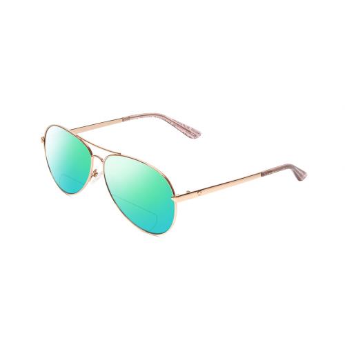 Guess GU7615 Womens Pilot Polarized Bifocal Sunglasses in Rose Gold Pink 56 mm Green Mirror