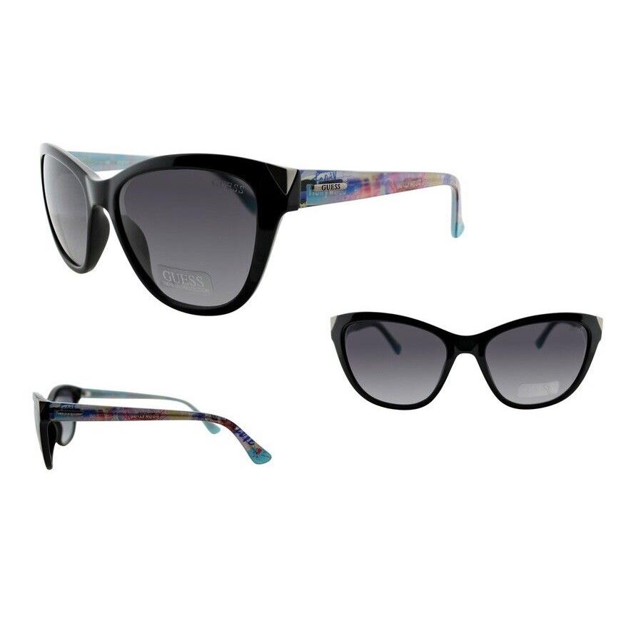 Guess GU7398 7398 01B Black Blue Multi Color Grey Gradient Lens Sunglasses