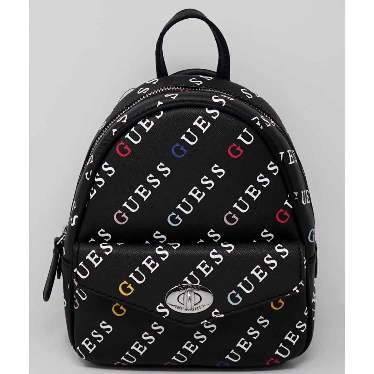 Guess Women`s Black Rainbow Logo Print Small Backpack Bag Handbag Purse