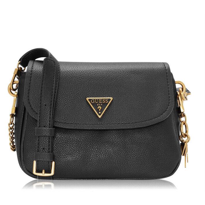 Guess Women Black Shoulder Bag Polyurethane Solid Chain Handles Casual Handbag