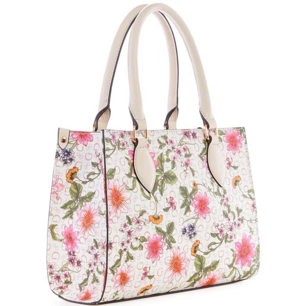 Guess Women`s Pink Floral Print Charm Satchel Handbag Purse Crossbody