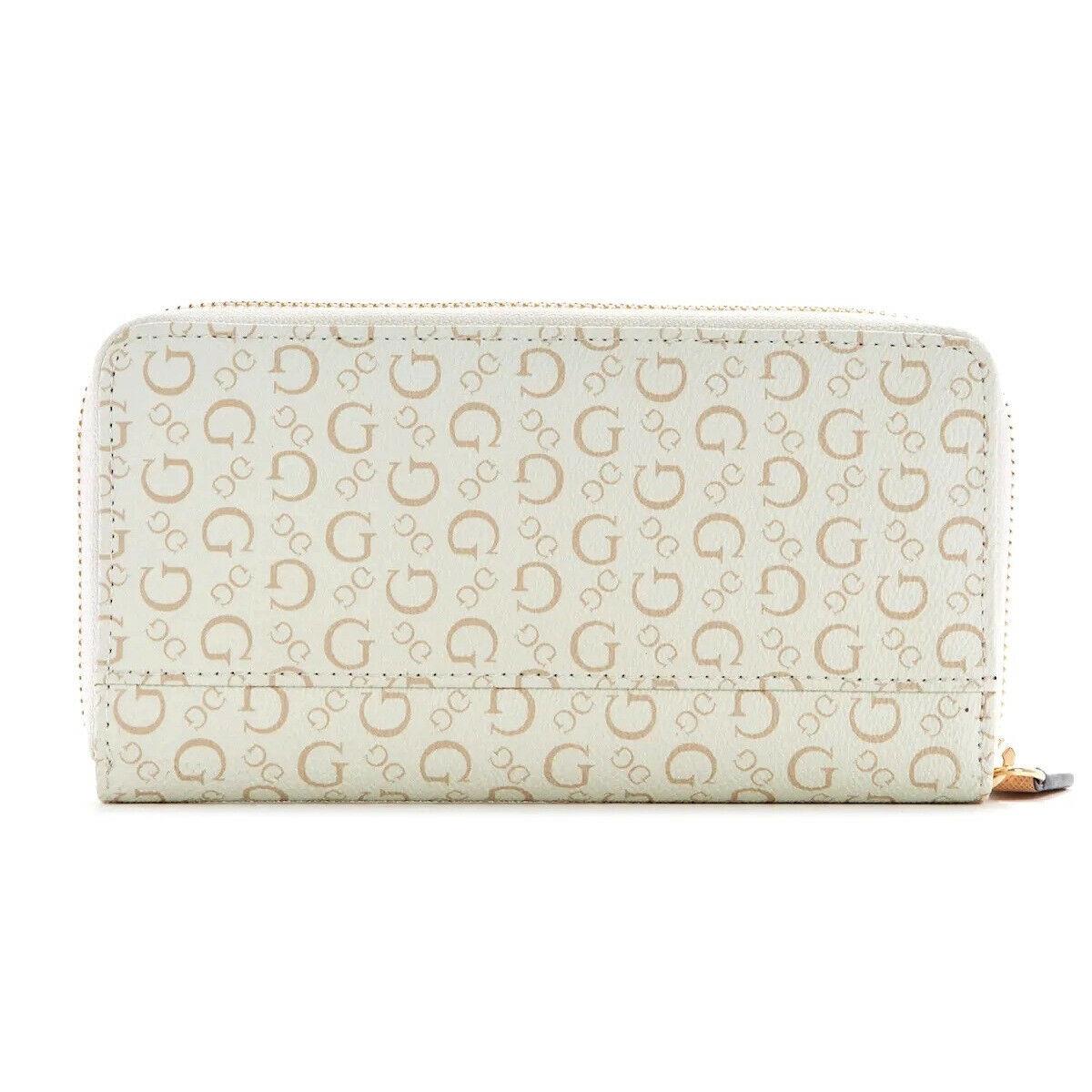 Guess Women`s Logo Print Zip-around Wallet Clutch Bag - White / Tan