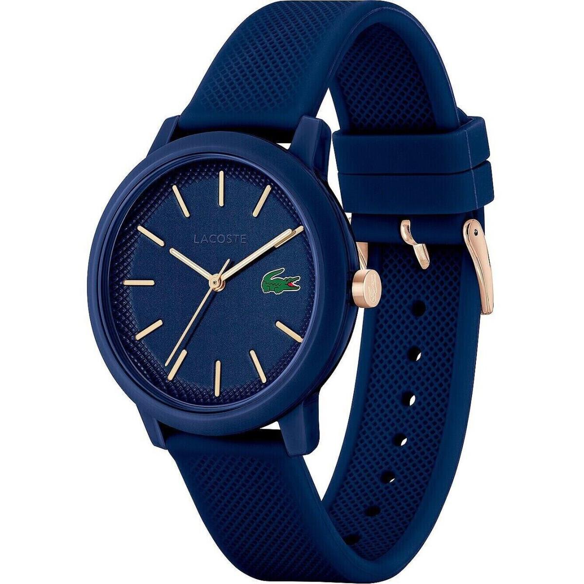 Lacoste Watch Men`s Quartz Blue Dial Rose Gold Accents Rubber Band 2011234