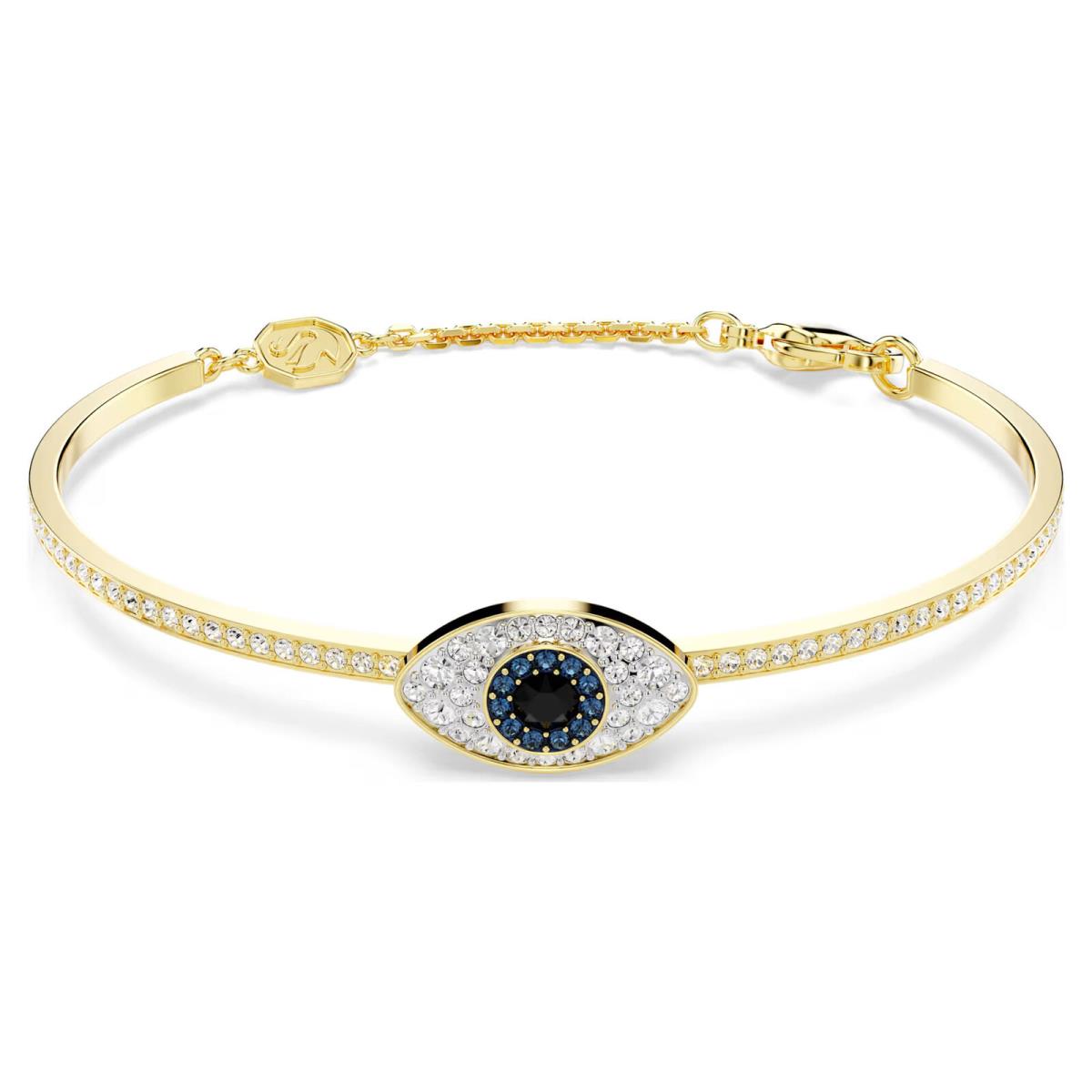 Swarovski Symbolica Bangle Evil Eye Blue Gold Tone Plated 5692171 Size M