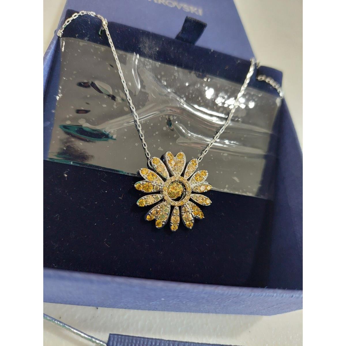 Swarovski Crystal Eternal Yellow Flower Pendant Rhodium Plated Necklace Box