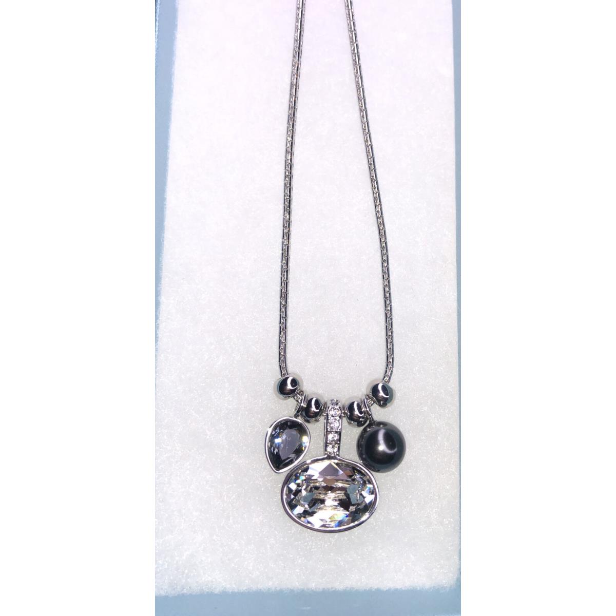 Swarovski Touchstone Crystal Necklace Black Silver Rhodium 16-18 Condition