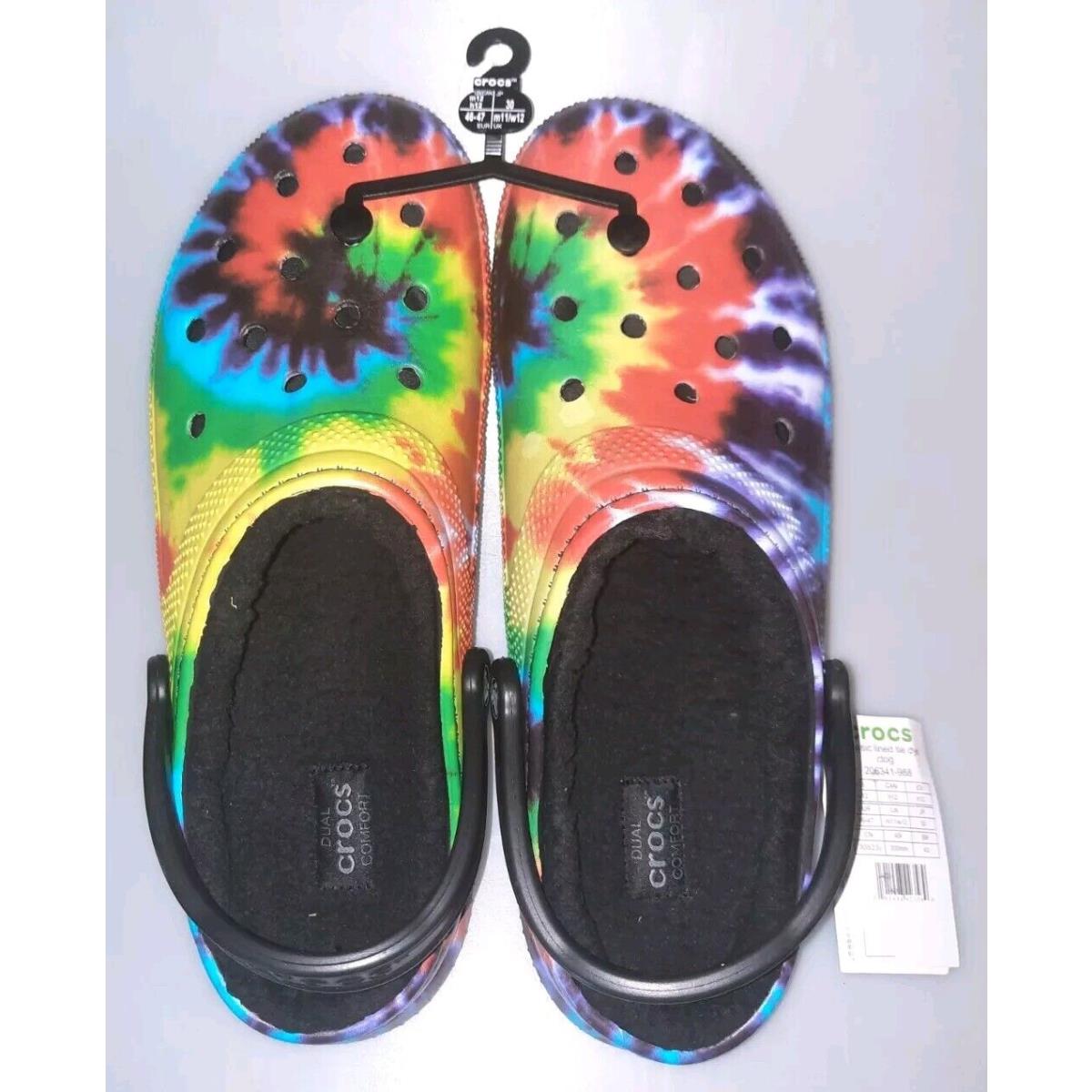 Crocs Rainbow Tie Dyed Swirl Fur Lined Clogs Men`s Size: 12