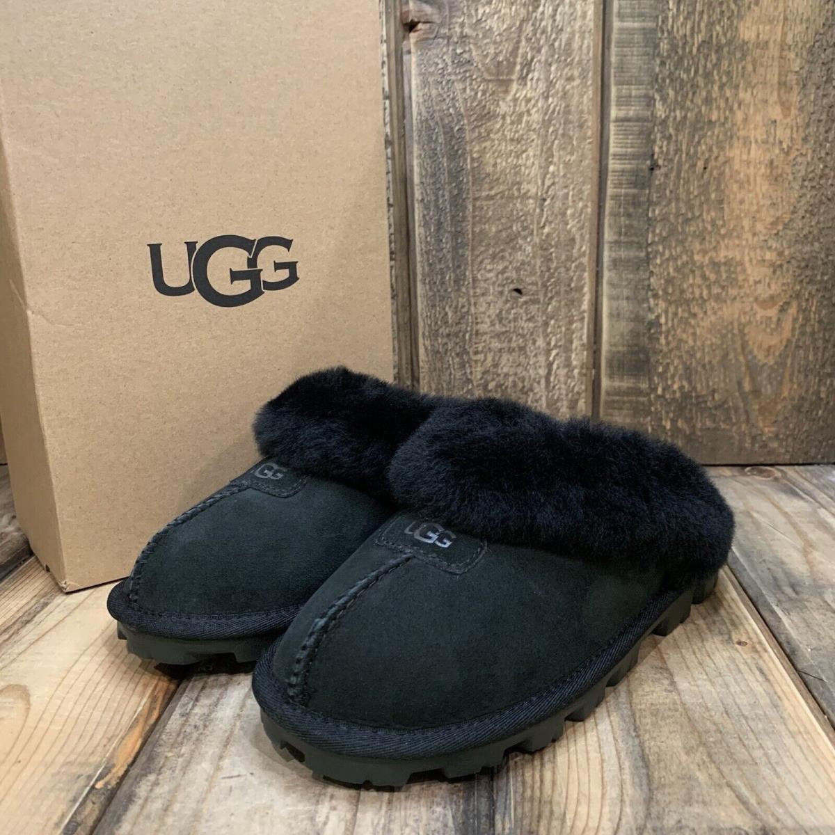 Womens US 5 Ugg Coquette Slipper Black Sheepskin Wool Slip-on Shoe Eur 36