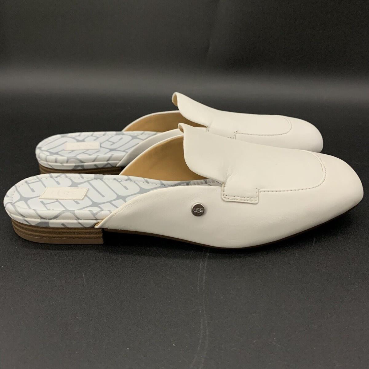 Womens US 7 Ugg Janaya Mule White Leather Flats Slip ON Slide Shoe Eur 38