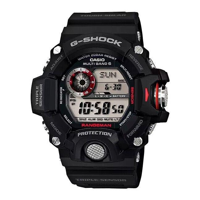 G-shock GW9400-1 Men`s Rangeman Triple Sensor Atomic Solar Military Black Watch - Dial: Silver, Band: Black, Bezel: White, Black