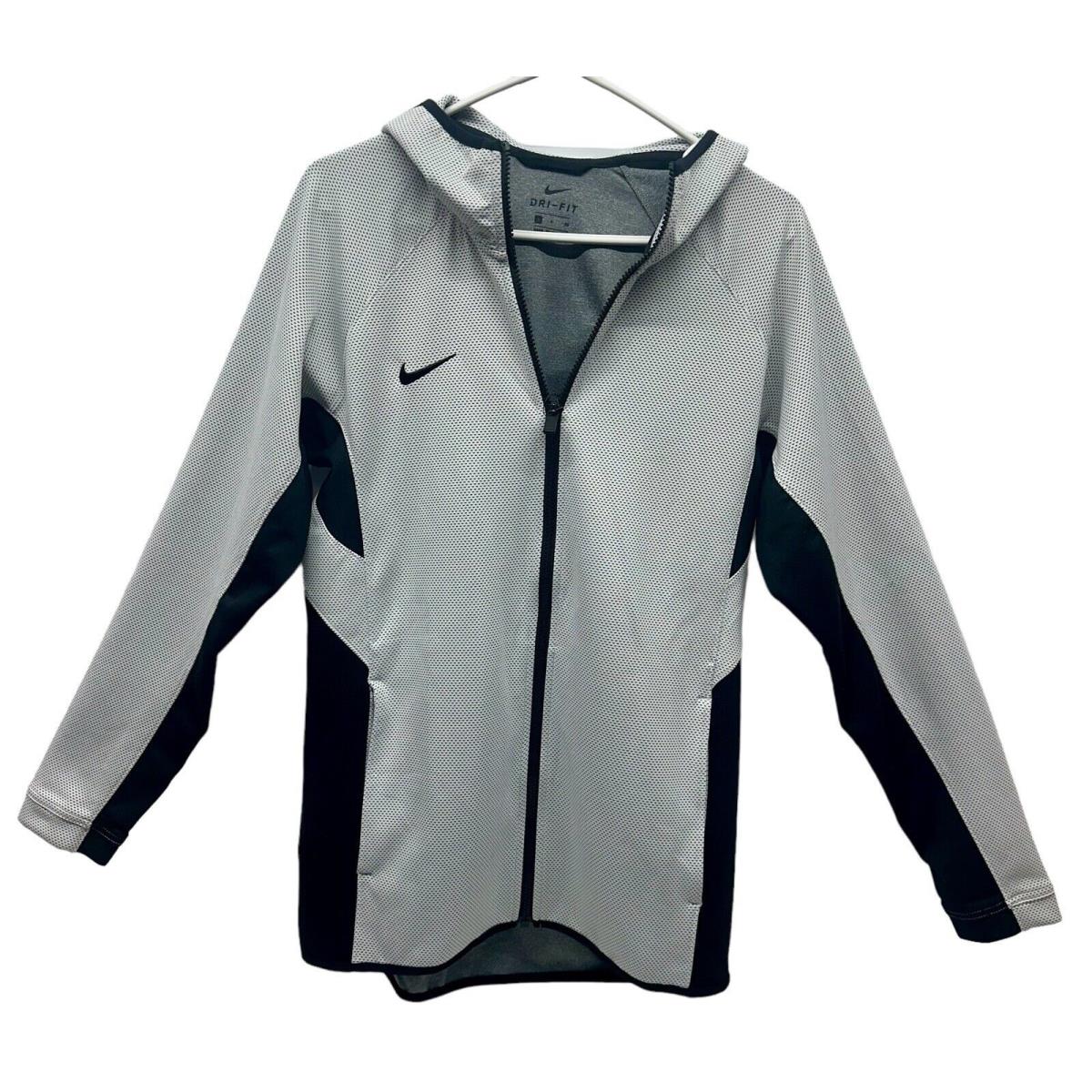 Nike Mens Thermo Flex Dri Fit White Mesh Basketball Hoodie Jacket with Side Zip