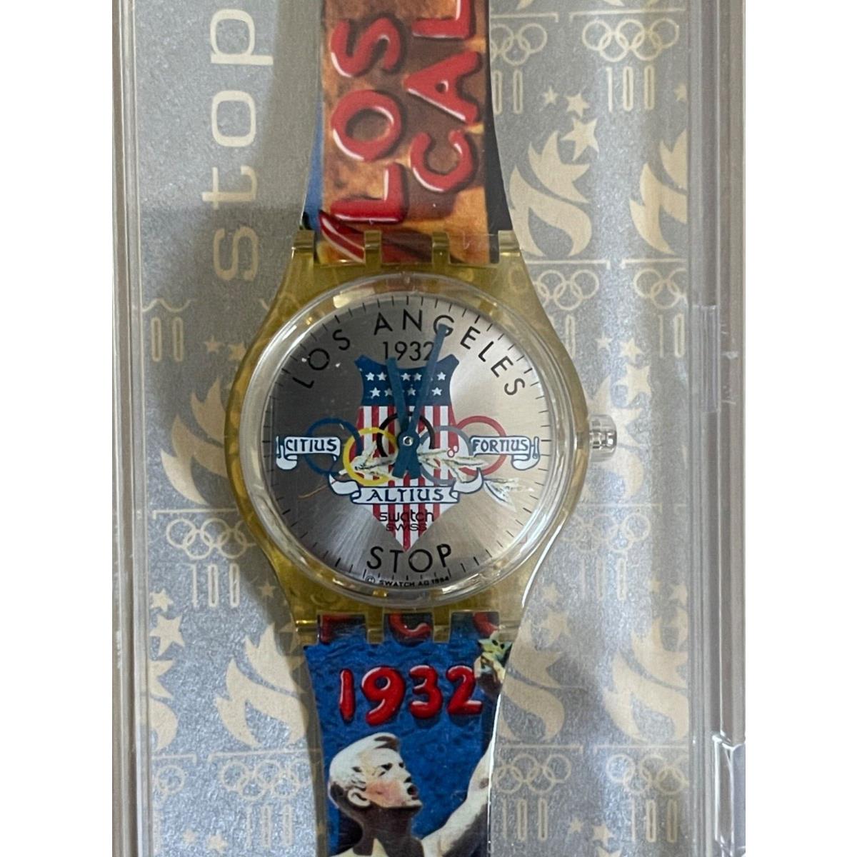 Vtg Swatch Stop Watch Olympic Games Los Angeles 1932 Atlanta 1996 Edition