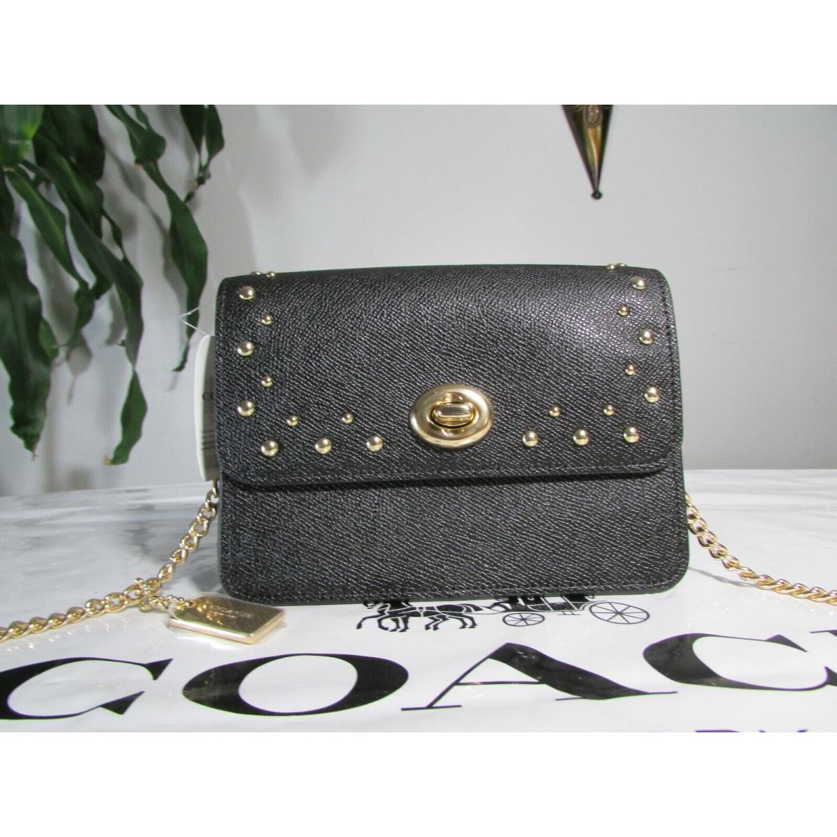 Coach Bowery Studded Chain Crossbody Bag F44964 Coral or Black Black