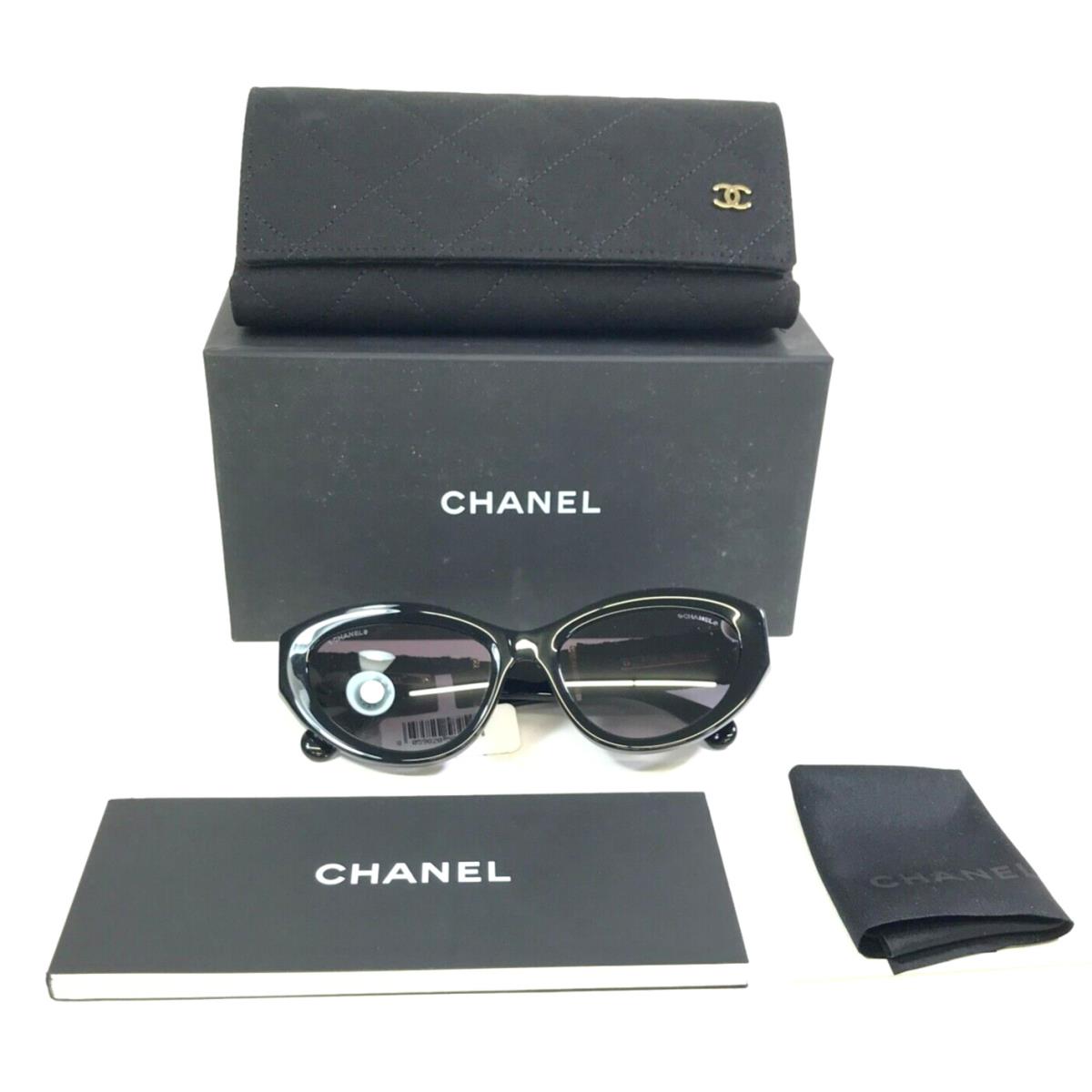 Chanel Sunglasses 5513-A c.622/S6 Black Tweed Gold Frames Gray Gradient Lenses