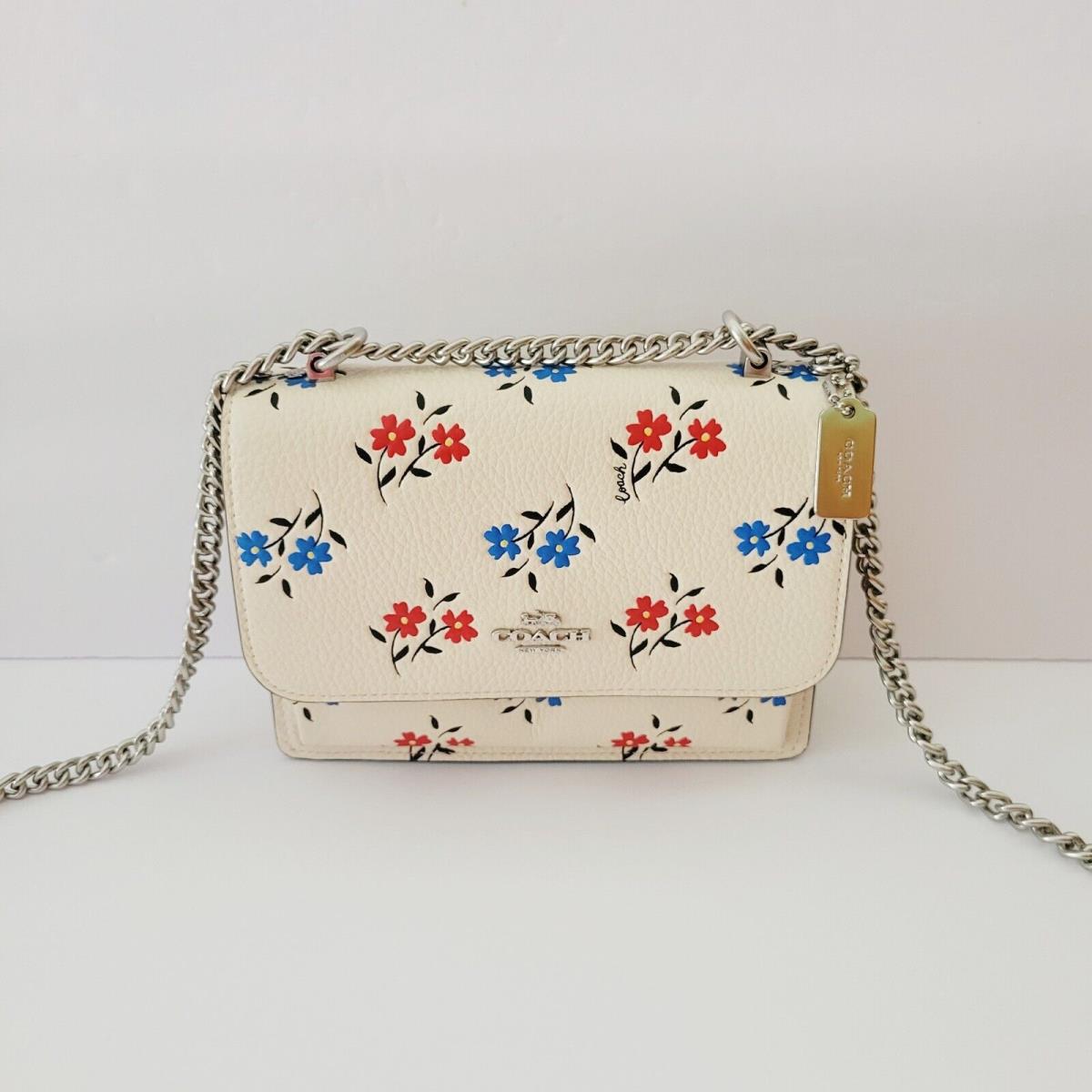 Coach CT866 Mini Klare Crossbody Floral Leather Handbag Chalk Red Blue