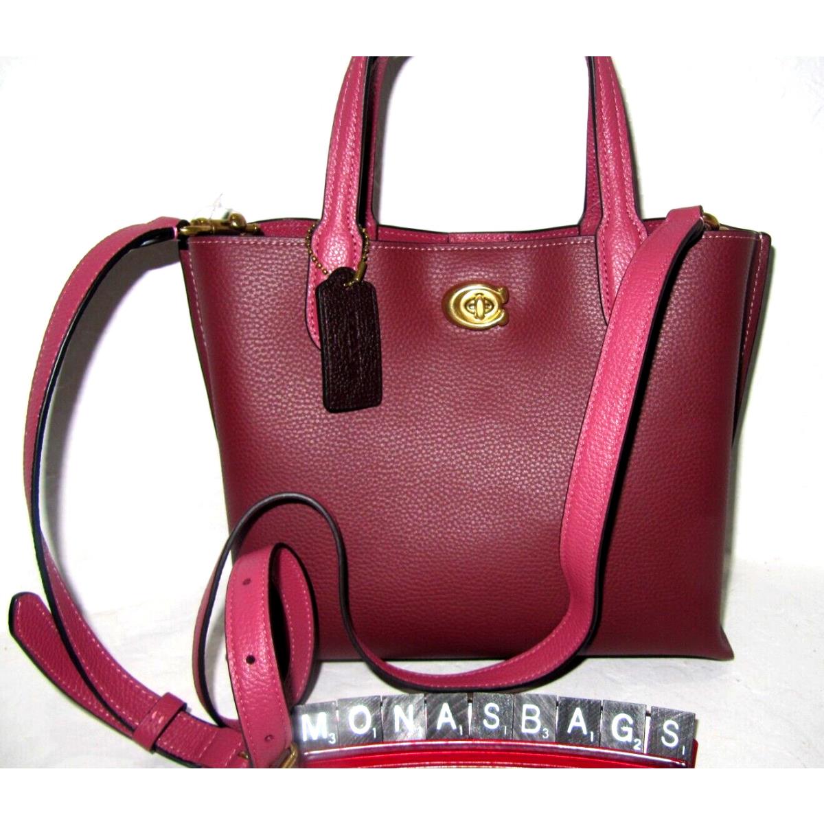 Coach C8561 Willow 24 Wine Colorblock Pebbled Leather Tote Bag NWT$295