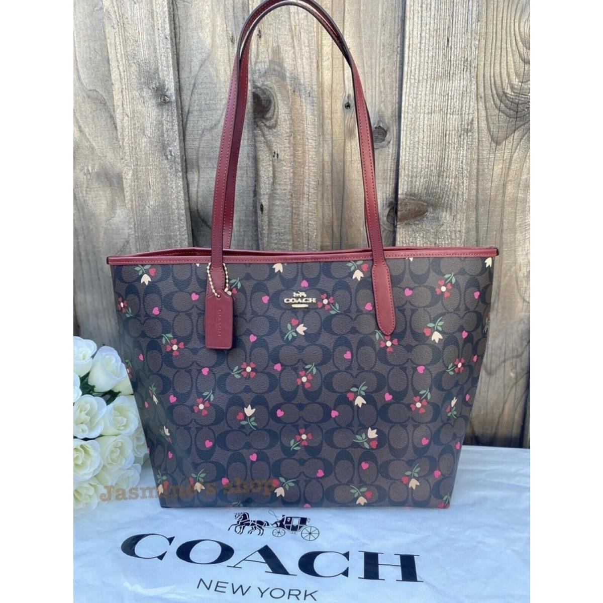 Coach City Tote In Signature Canvas with Heart Petal Print c7616 Retail