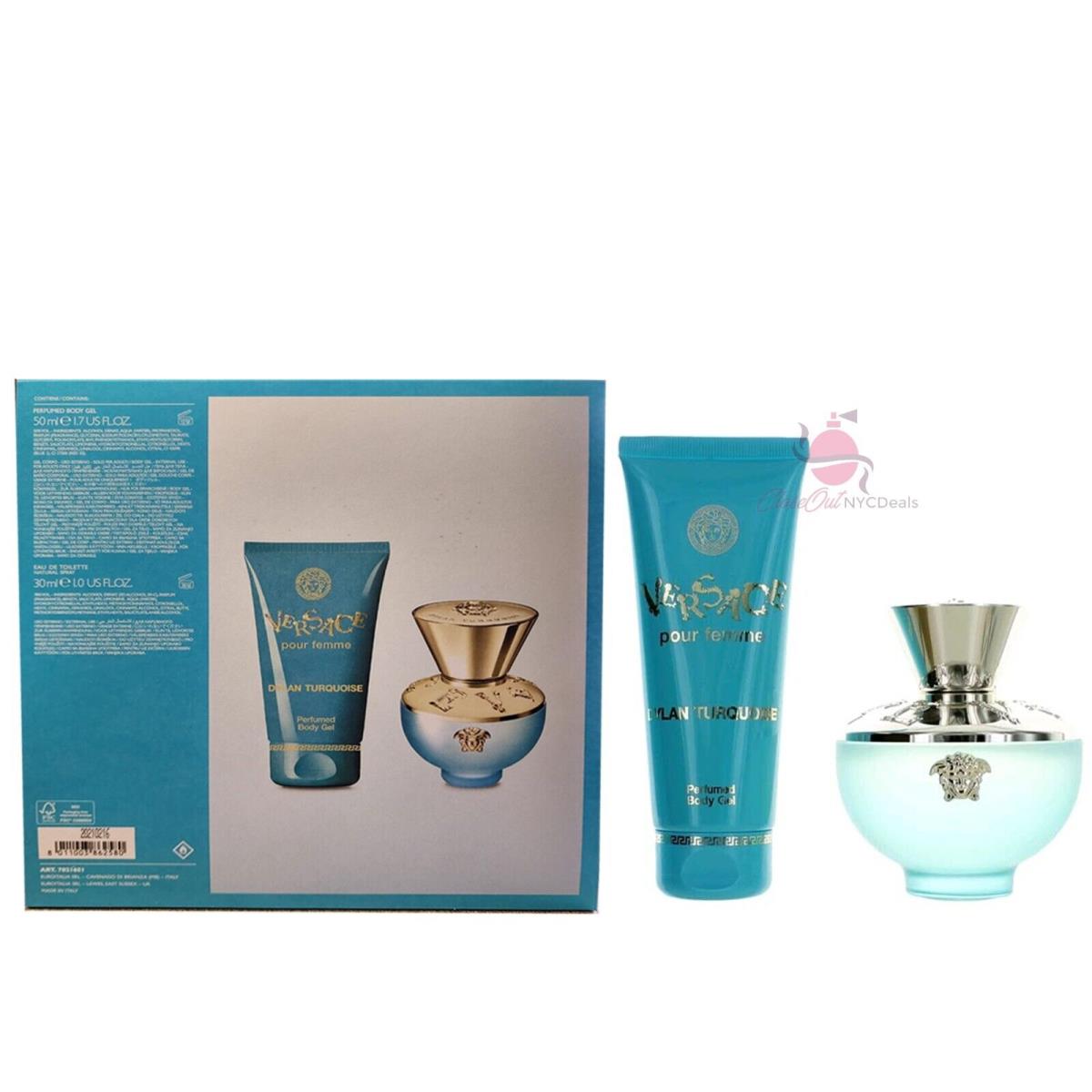 Versace Dylan Turquoise Perfume 2 pc Gift Set-1.0 oz Edt Sp+1.7 oz Body Gel - Turquoise