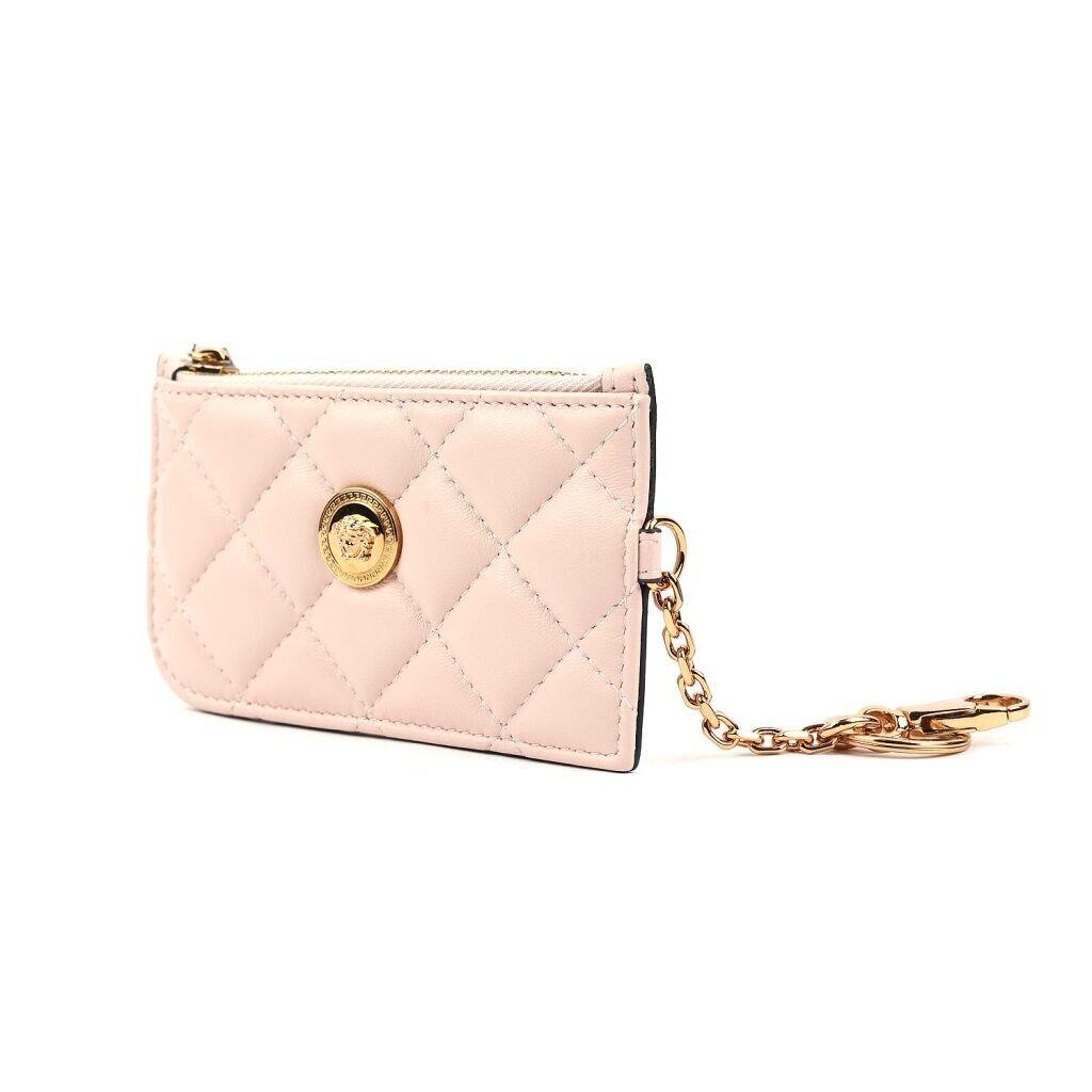 Versace Medusa Quilted Lambskin Leather 4 Card Holder Change Wallet Pink